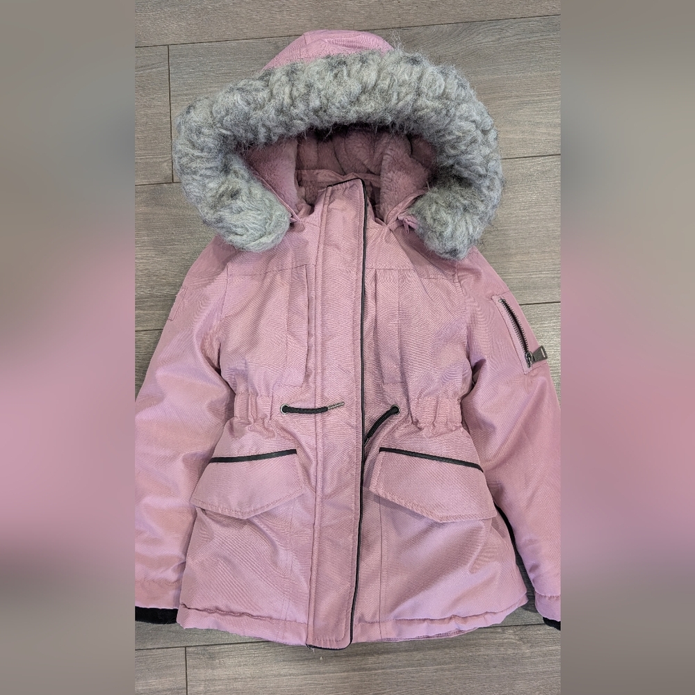 Justice Purple Puffer Jacket with Faux Fur Trim